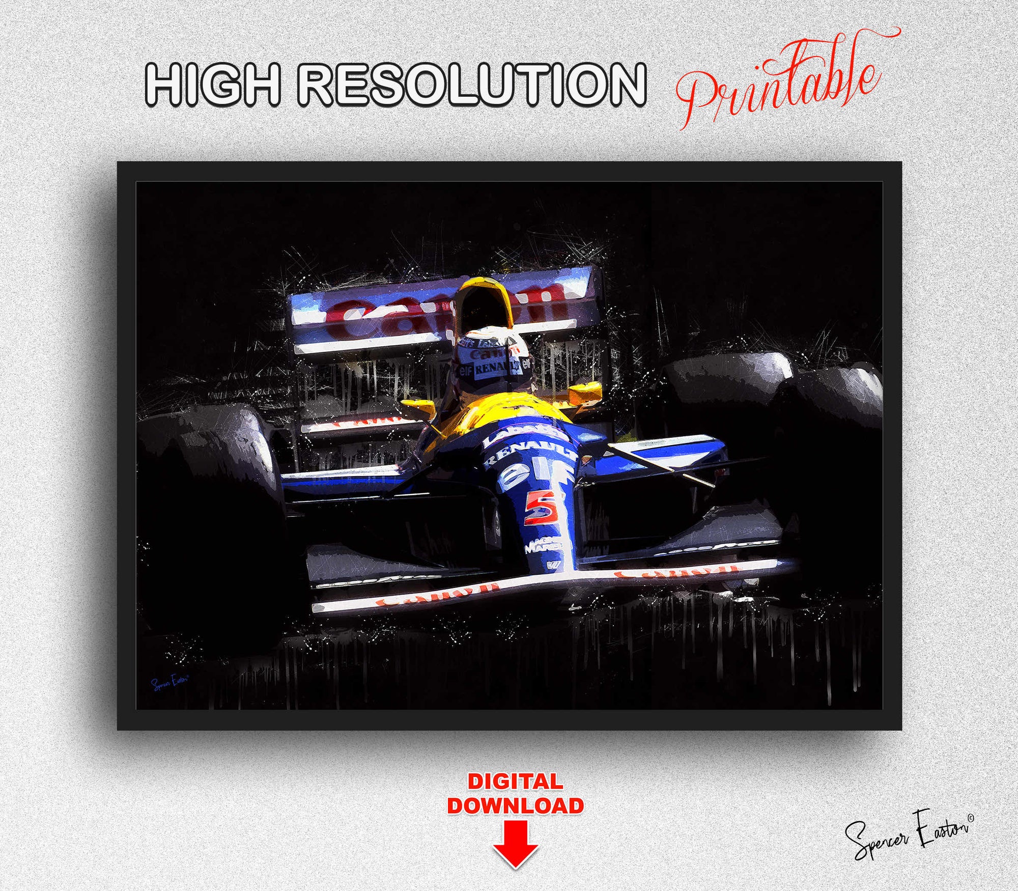 Nigel Mansell Williams 1992 F1 Australian GP RED 5 Watercolour Digital Download