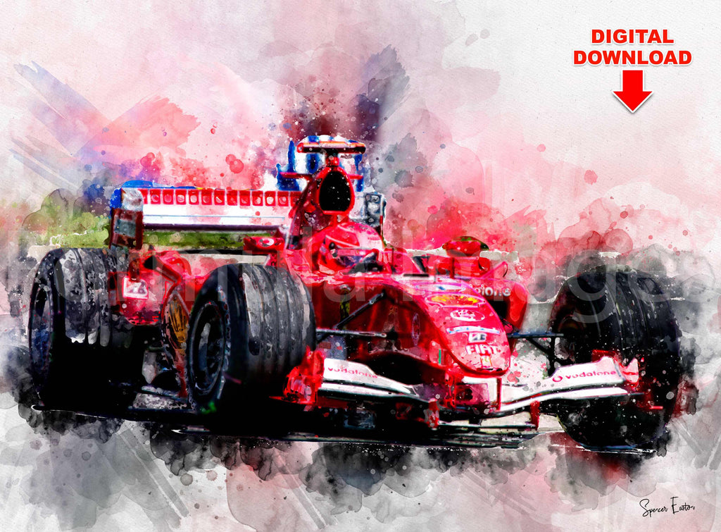 Michael Schumacher Ferrari Watercolor Digital Download