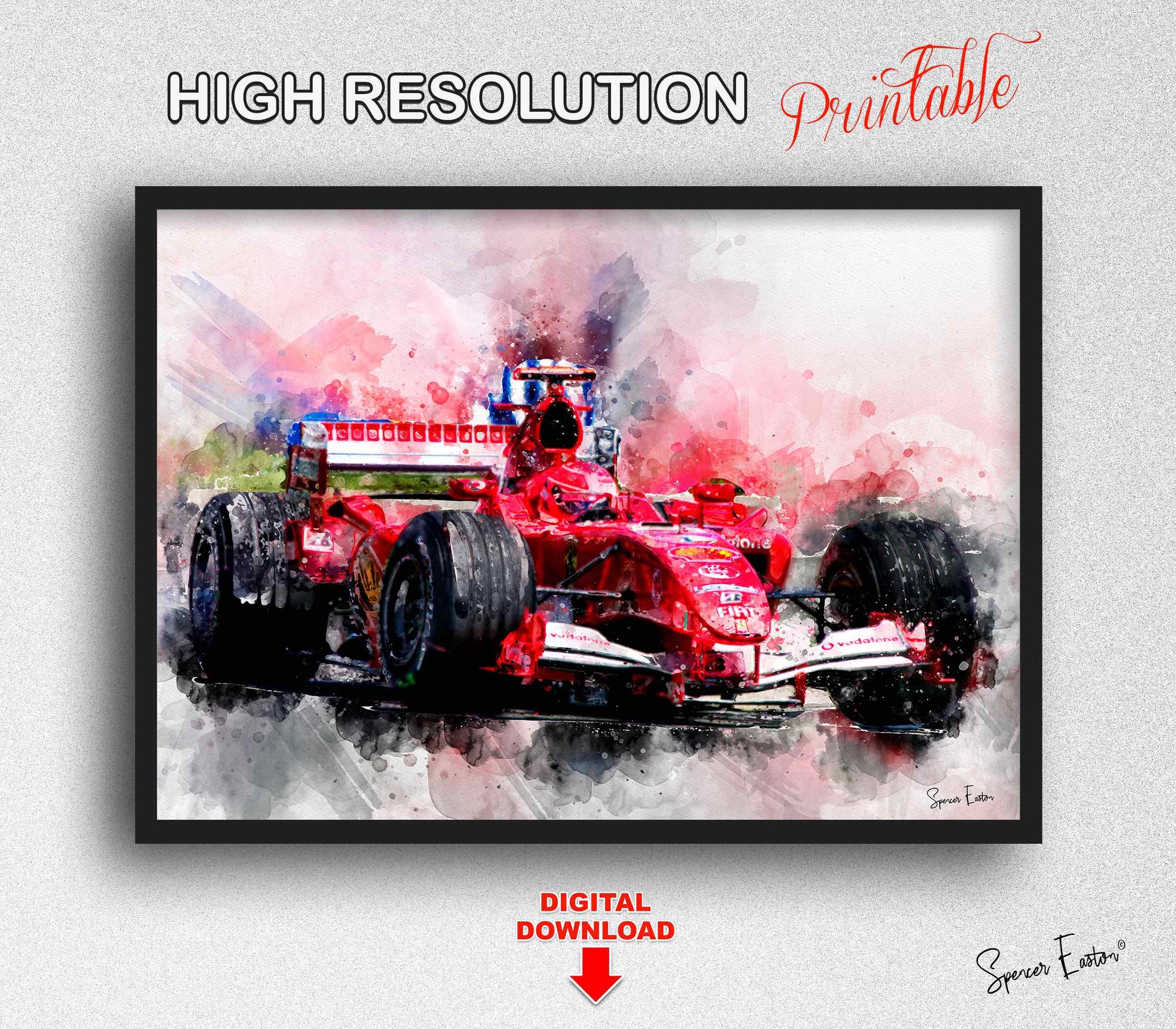 Michael Schumacher Ferrari Watercolor Digital Download