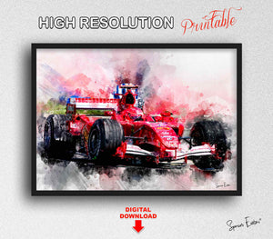 Michael Schumacher Ferrari Watercolor Digital Download