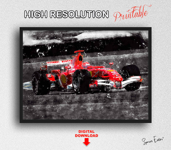 Formula 1 Driver Michael Schumacher Ferrari Watercolor Digital Download