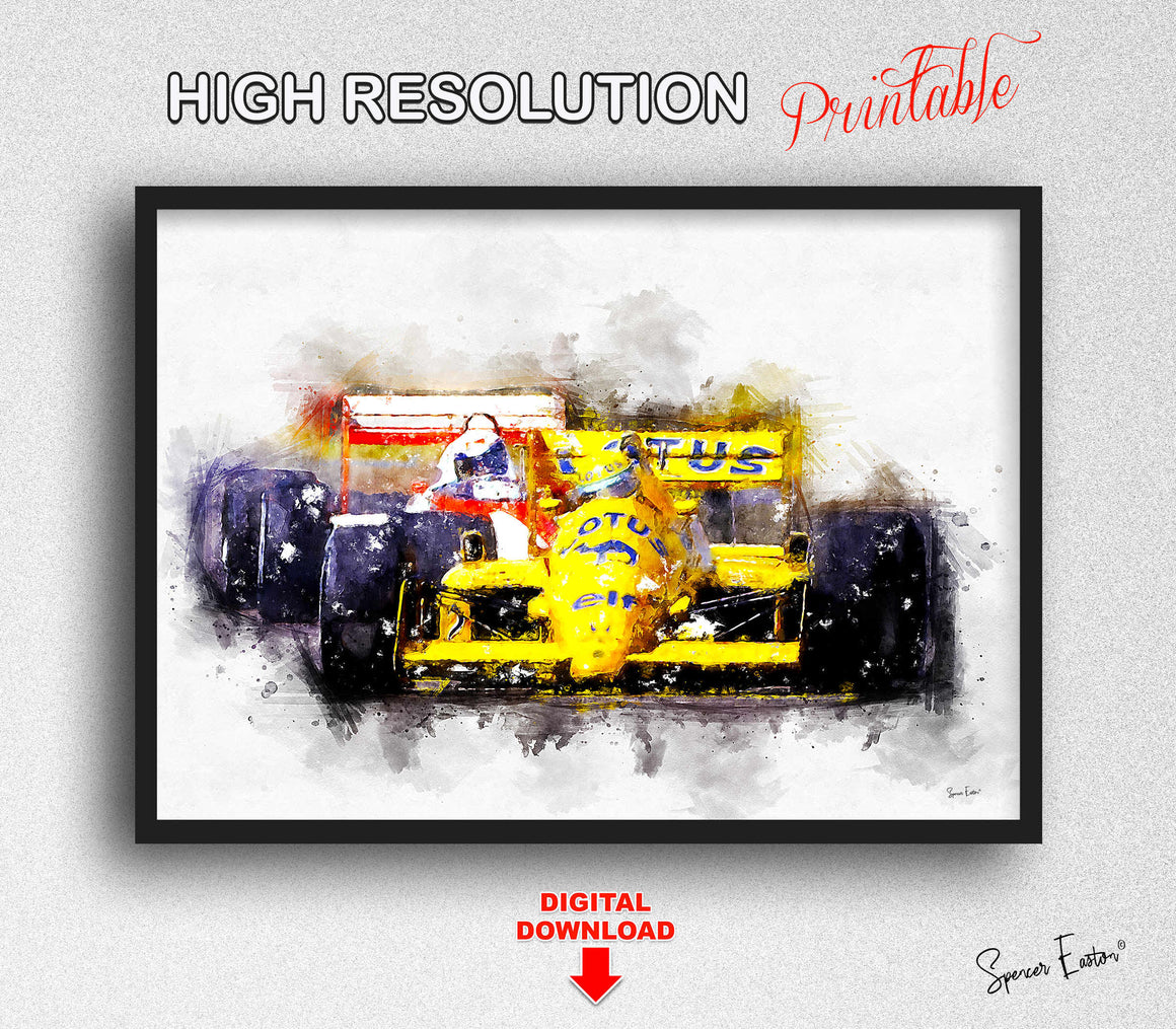 Senna and Prost - Camel Lotus 1987 F1 Britain GP Watercolour Digital Artwork Download