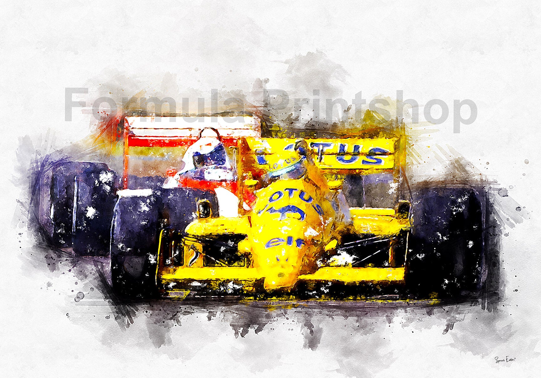 Senna and Prost - Camel Lotus 1987 F1 Britain GP Watercolour Digital Artwork Download
